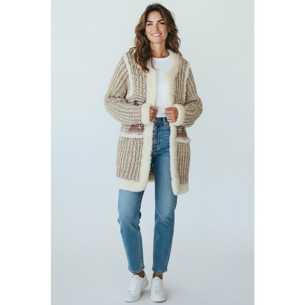Vintage Riddles By Elliot’s Sweater Large Coastal Chunky Knit Cardigan Boho